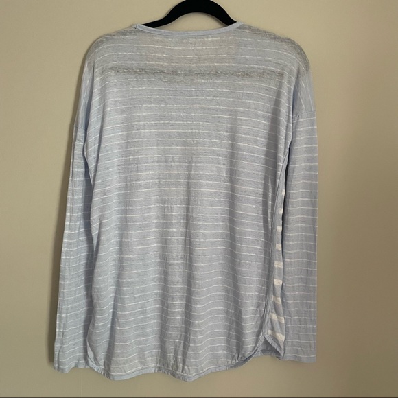 Athleta Blue & White Newport Striped Top 100% Linen Long-Sleeve Women’s Medium - Picture 3 of 8
